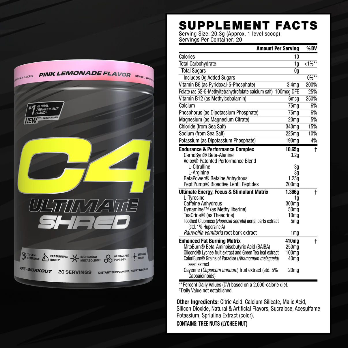 C4 Ultimate Shred Pre Workout Supplement - Fat Burner & Energy Booster for Men & Women - Intense Workout Performance Enhancer - Ideal for Gym, Weight Loss & Bodybuilding