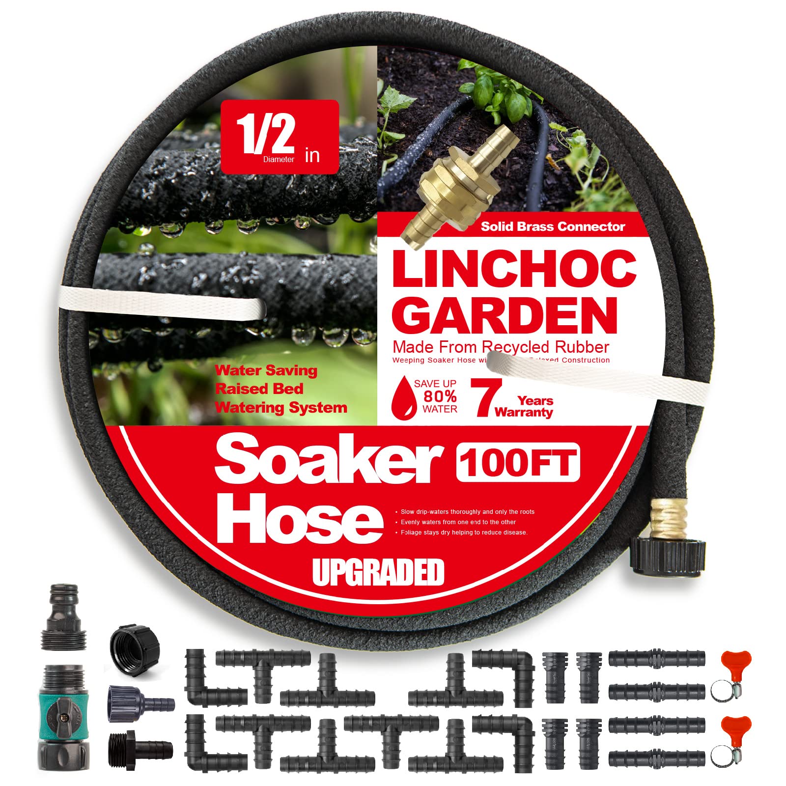 100FT Soaker Hose Kit with Brass Connector for Garden Beds - Perfect for Vegetables, Lawn & Plants Irrigation