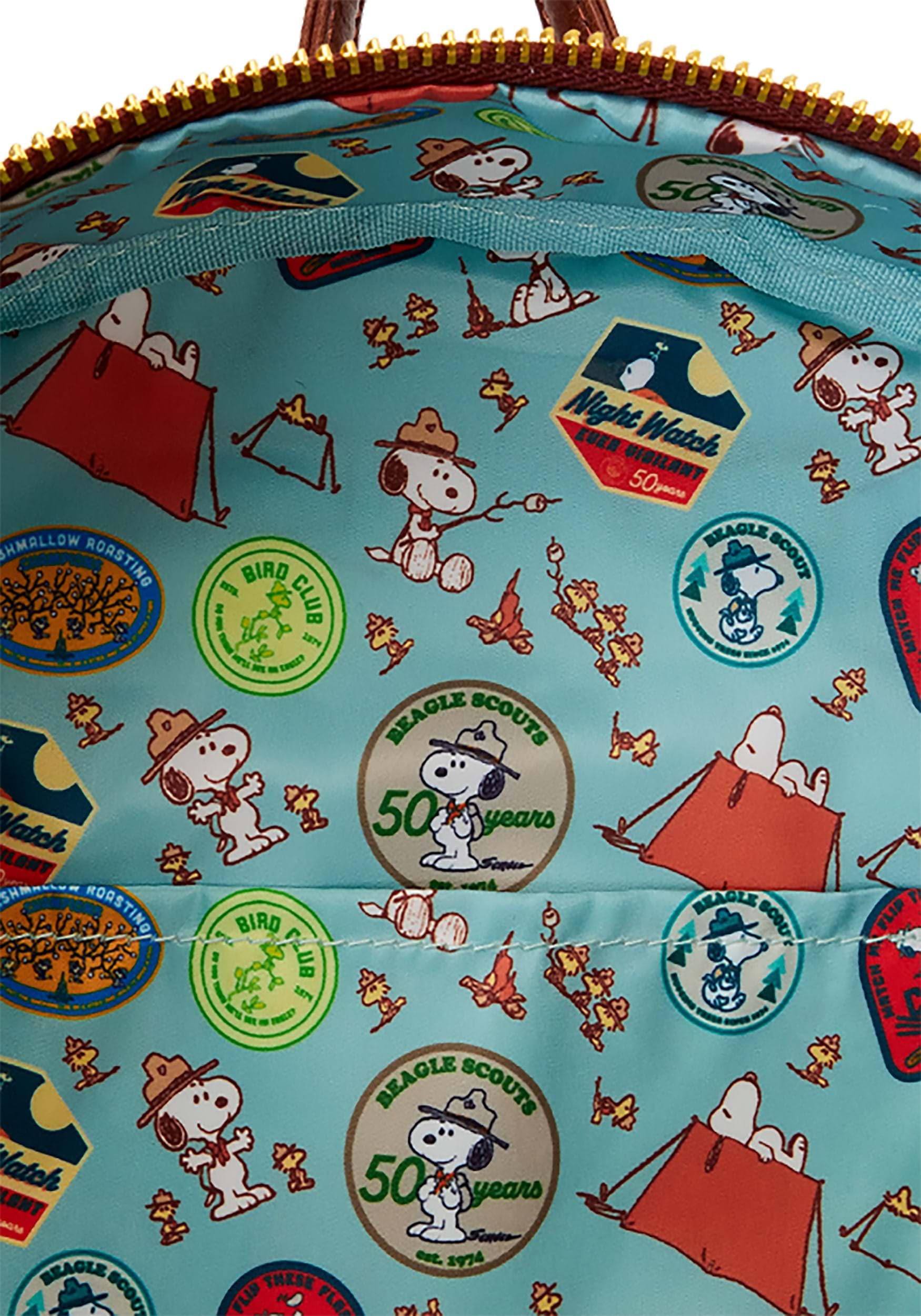 Loungefly Peanuts Beagle Scouts 50th Anniversary Mini Backpack - Cute Snoopy Themed Crossbody Bag for Women & Girls - Perfect for School, Travel, and Comic Conventions