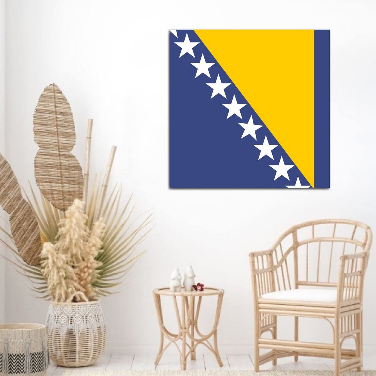 Bosnia and Herzegovina National Flag Canvas Wall Art - Retro Abstract Framed Painting Poster for Home, Living Room, Bedroom & Office Decor - Ready to Hang - Perfect for Patriotic Displays, Gifts & Wall Decoration