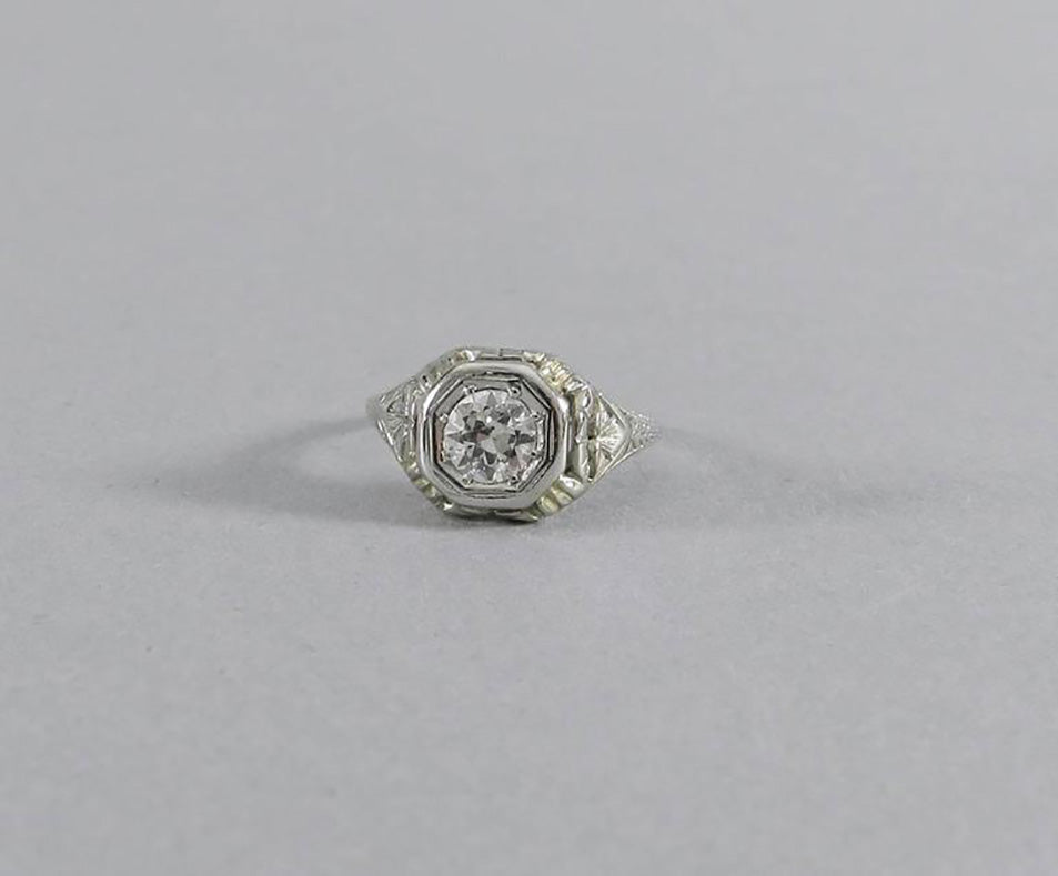 Vintage Art Deco 1920s 18K White Gold Old European Cut Diamond Engagement Ring for Women - Perfect for Proposals, Weddings & Anniversary Gifts