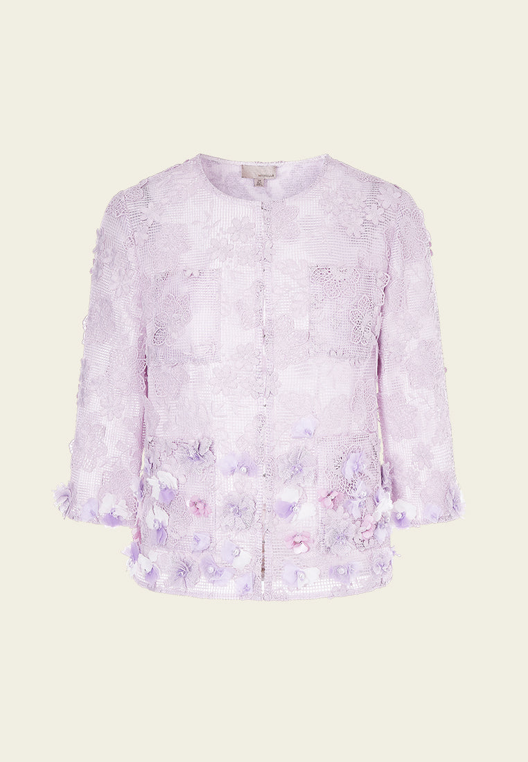 Elegant Lilac Mid-Sleeve Lace Jacket for Women - Perfect for Weddings, Parties & Spring Outfits