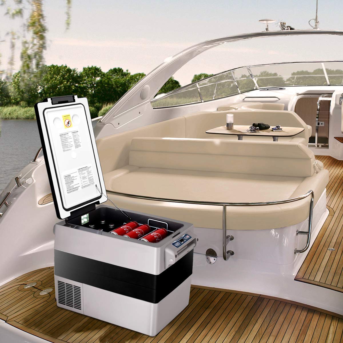 COSTWAY 44-Quart Portable Car Refrigerator - 12V/24V Electric Cooler with 3 Cooling Levels, LCD Display & Shockproof Design - Perfect for Camping, Road Trips, RV Travel, Truck Parties & Outdoor Adventures