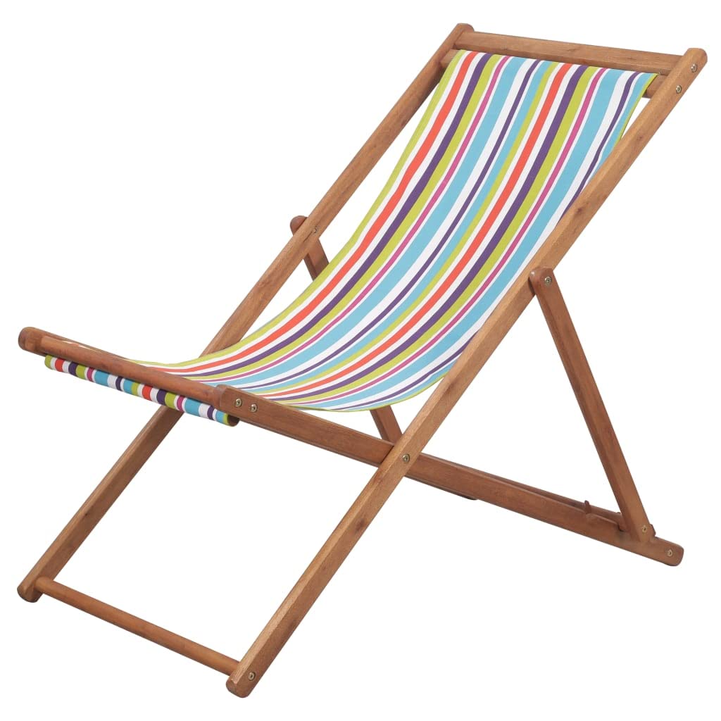 SKM Folding Beach Chair - Portable Wooden Frame with Durable Fabric - Lightweight for Outdoor, Camping, Picnic & Beach Use (Multicolor-4002)
