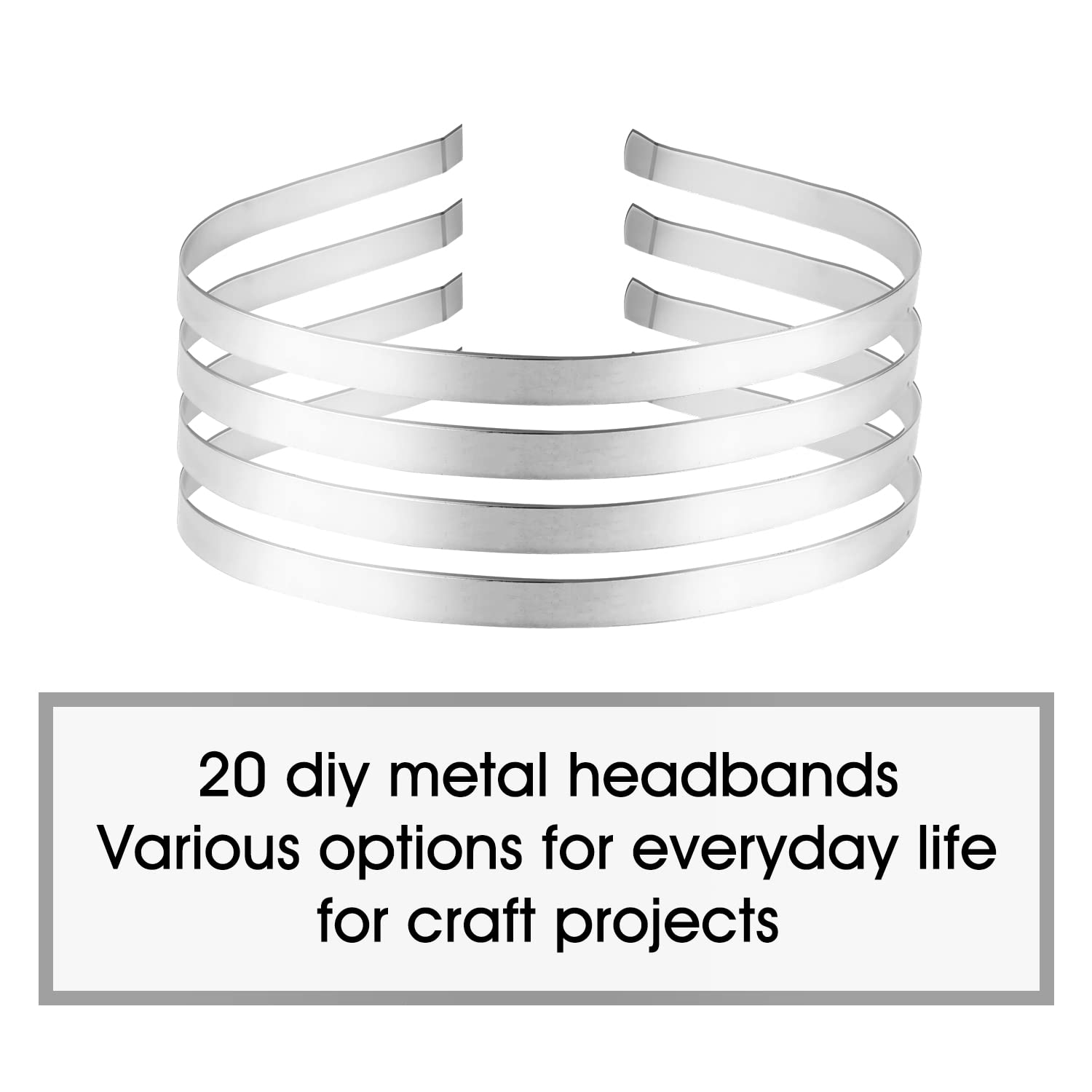 Lawie 20 Pack Bulk 7mm Thin Silver Black Plain Blank Hard Wire Metal Headbands for Women - DIY Hair Accessories, Tiara Making, Crafting Supplies (Silver) - Perfect for Bridal, Cosplay, and Party Hairstyles