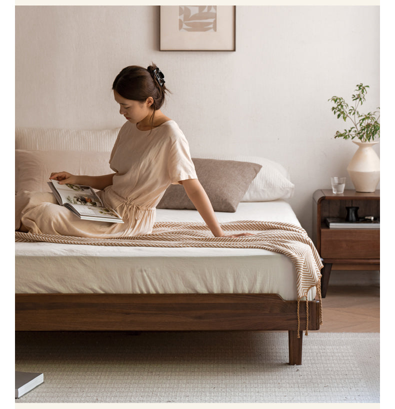 Solid Wood Platform Bed in Black Walnut & Ash - Headboard-Free Modern Bed Frame for Bedroom, Guest Room, or Dorm
