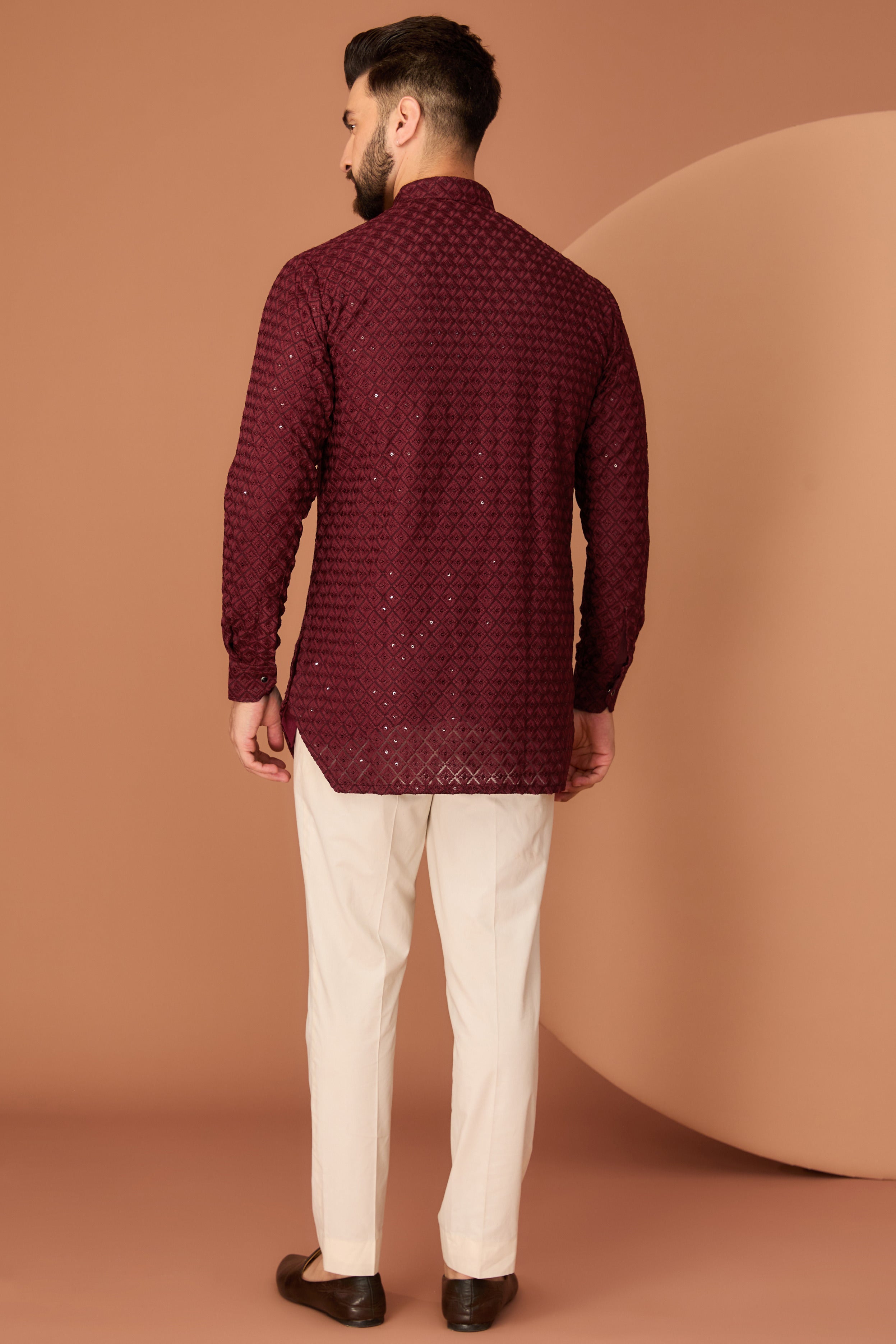 Elegant Maroon Short Chikankari Kurta with Royal Cut - Perfect for Festivals, Weddings & Casual Wear