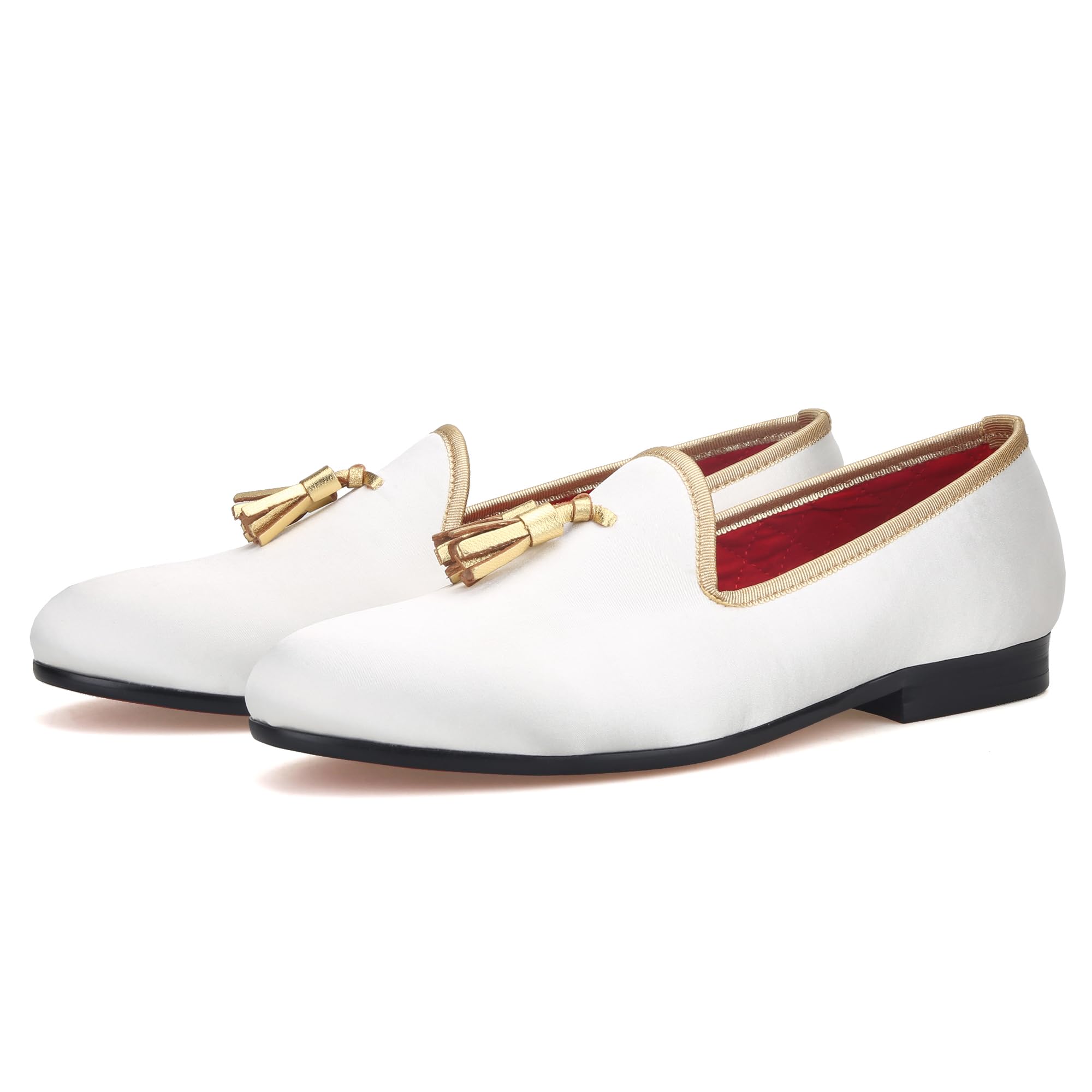FERUCCI Handmade Men's Velvet Loafers with Gold Tassel - Luxurious White House Slippers for Indoor Comfort & Elegant Lounging