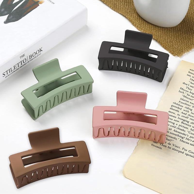 **Minta Hair Claw Clips for Women - 3.46’’ Matte Non-Slip Hair Jaw Clips, Jumbo Square Strong Hold Clips for Thick Hair (4 Pcs) - Perfect for Updos, Ponytails & Everyday Styling**
