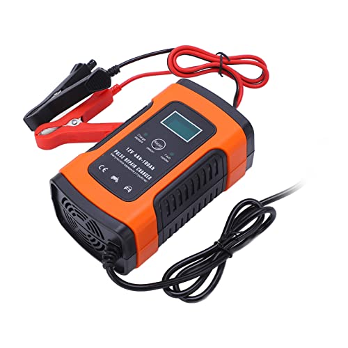 Smart Auto Battery Charger with LCD Display - 12V/24V Universal Intelligent Charger for Electric Vehicles, Cars, Motorcycles - US Plug with Polarity Protection (Perfect for Home, Garage & Roadside Use)