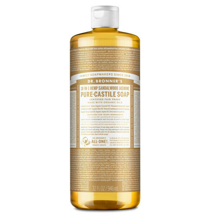 Dr. Bronners Pure Castile Liquid Soap - Sandalwood & Jasmine Scent | Organic, Vegan & Cruelty-Free Body Wash | Perfect for Shower, Bath & Hand Washing