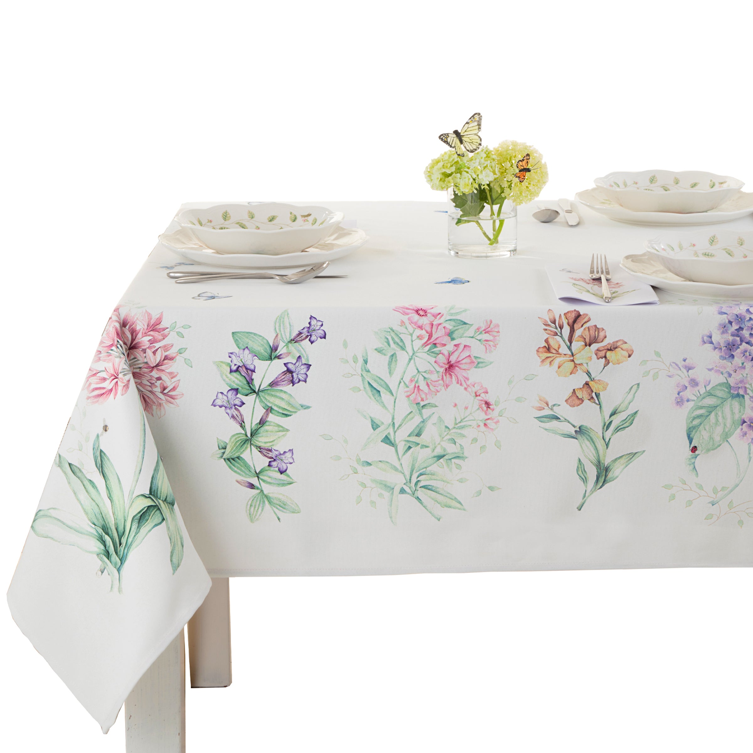 Butterfly Meadow Floral Garden Tablecloth - Waterproof Outdoor Picnic Dining Decor for Patio, Party, and Home Decorations