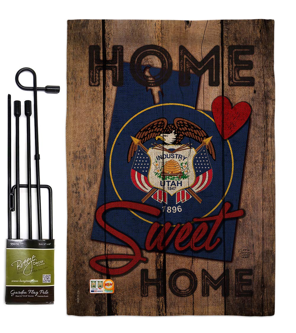 Utah State Garden Flag Set with Stand - Double-Sided 13x18.5 Inch Decorative Yard Banner for Home Decor, Gift & Regional Pride - Perfect for Front Porch, Lawn Decor, American Territory Displays & Seasonal Celebrations