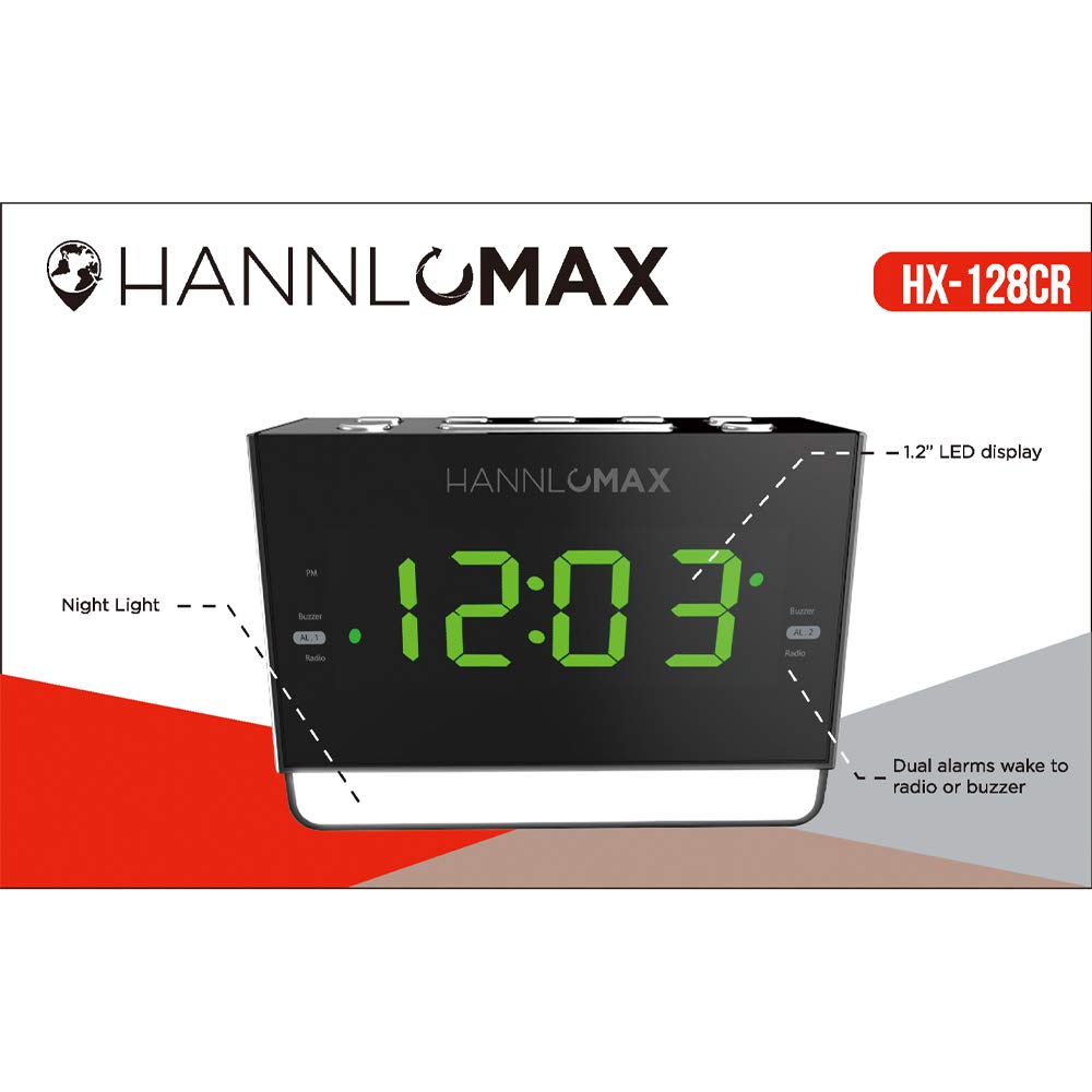 HANNLOMAX HX-128CR Digital Alarm Clock Radio with PLL FM Radio, 1.2