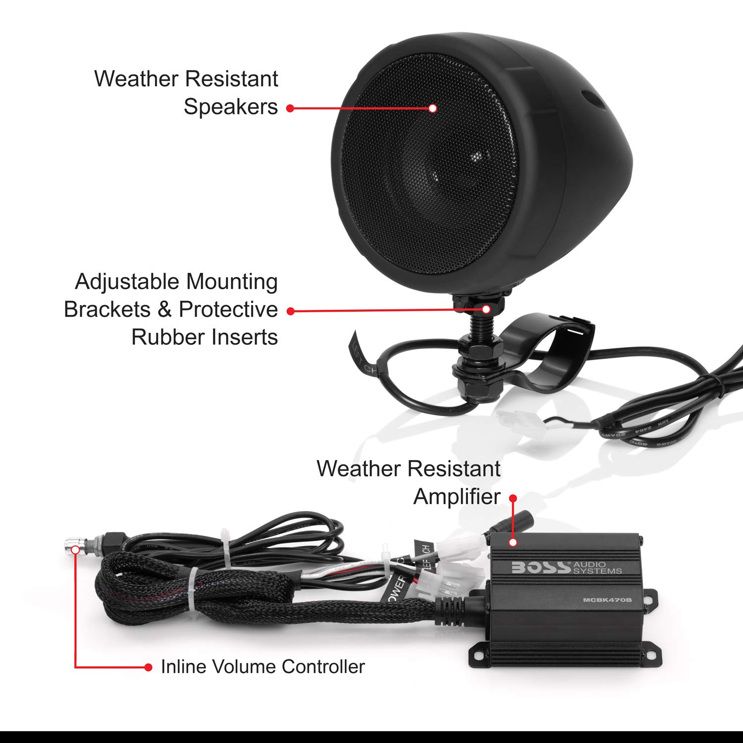 BOSS Audio Systems MCBK470B Motorcycle Bluetooth Speaker System - Waterproof 3