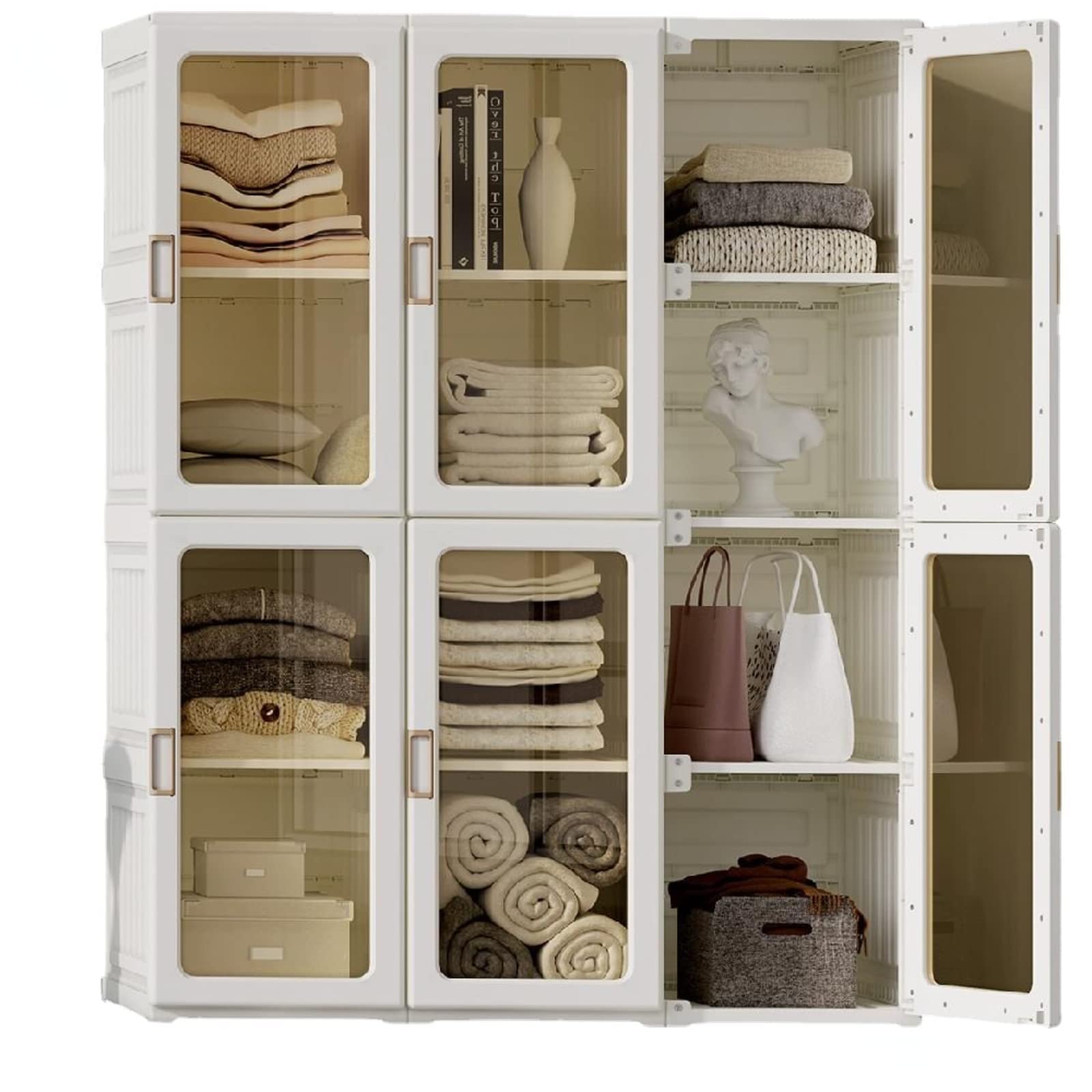 MAYIBOX Portable Closet Wardrobe with Hanging Rod & Doors - 4-15 Cube Storage Organizer for Bedroom, White (Transparent Door) | Space-Saving Closet Solution for Apartments, Dorms & Small Spaces