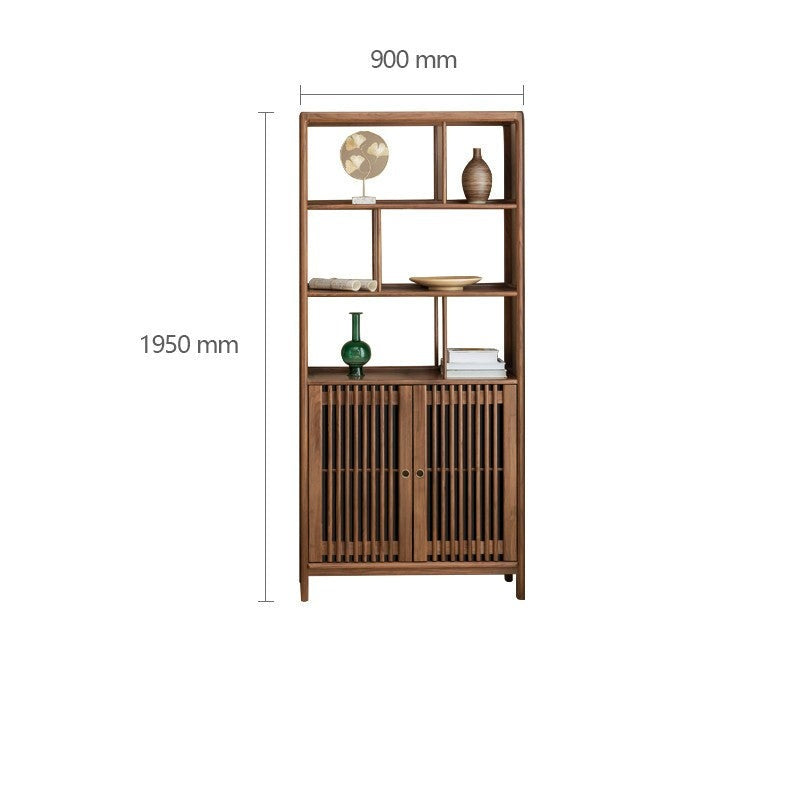 Solid Black Walnut & Ash Wood Bookshelf - Modern Bookcase with Display Cabinet & Wall Shelf for Living Room, Office & Library Storage