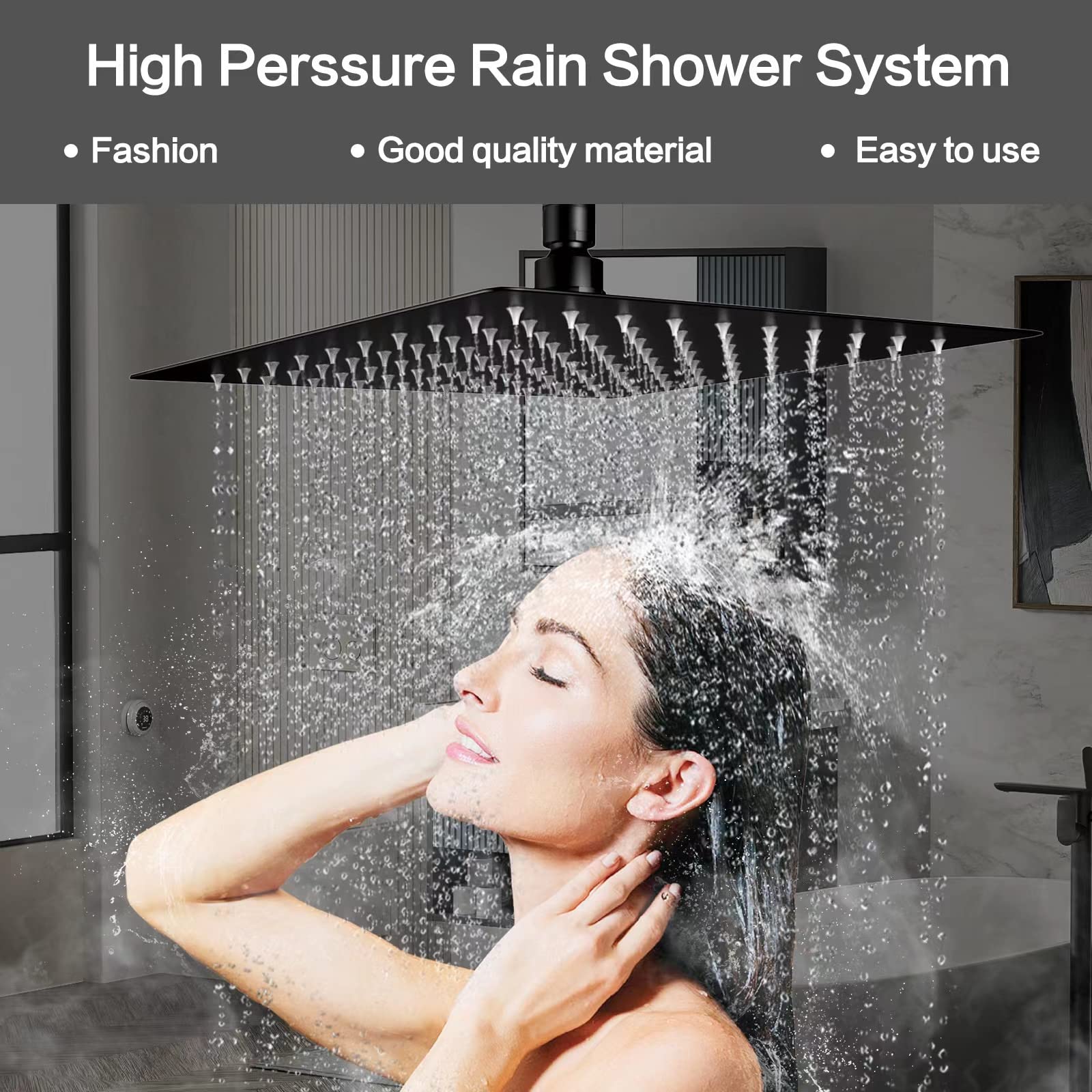 10 Inch Luxury Matte Black Wall Mounted Shower System - Rainfall Shower Head & Handheld Spray Combo Set with Rough-in Valve & Trim - Perfect for Modern Bathroom & Spa Experience