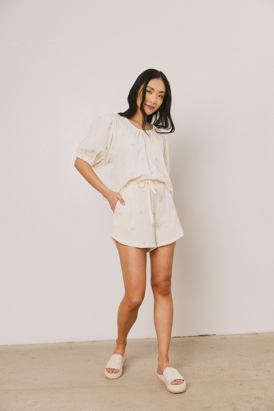 Elia Floral Shorts for Women - Beige High Waist Summer Casual Shorts | Perfect for Beach, Vacation & Outdoor Activities