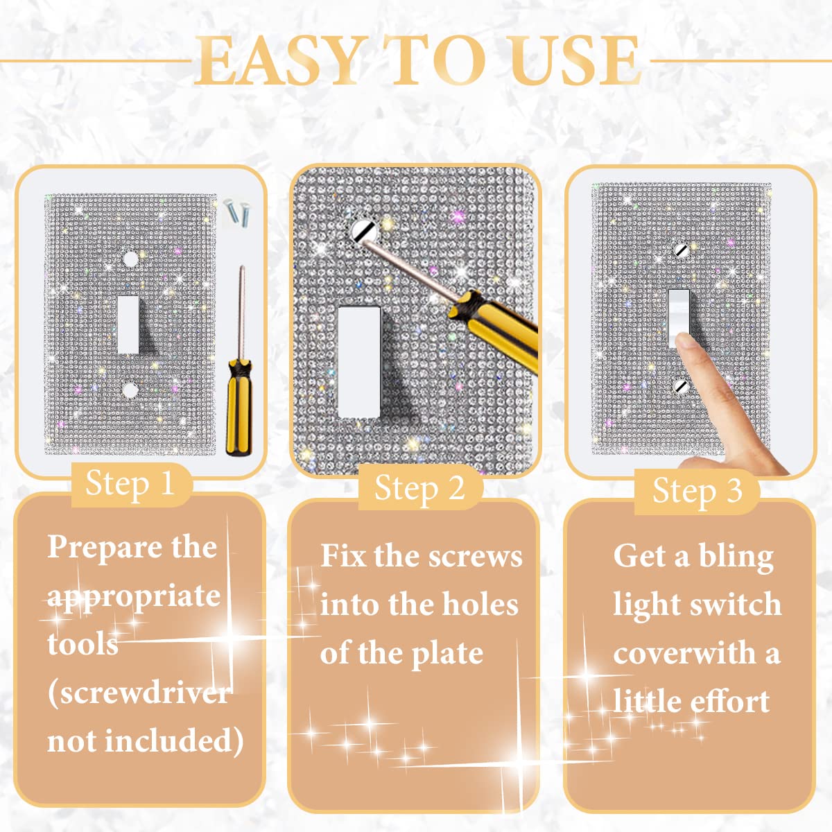 (1PCS) Bling Silver Rhinestone Light Switch Cover - Shiny Crystal Sparkle Wall Plate for Bedroom, Living Room, Bathroom Decor - Elegant Home Upgrade