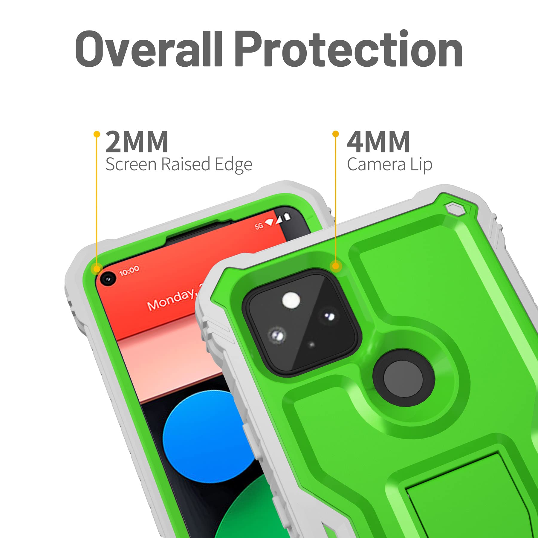 Shockproof Google Pixel 5A Case with Kickstand & Screen Protector - for Outdoor Protection
