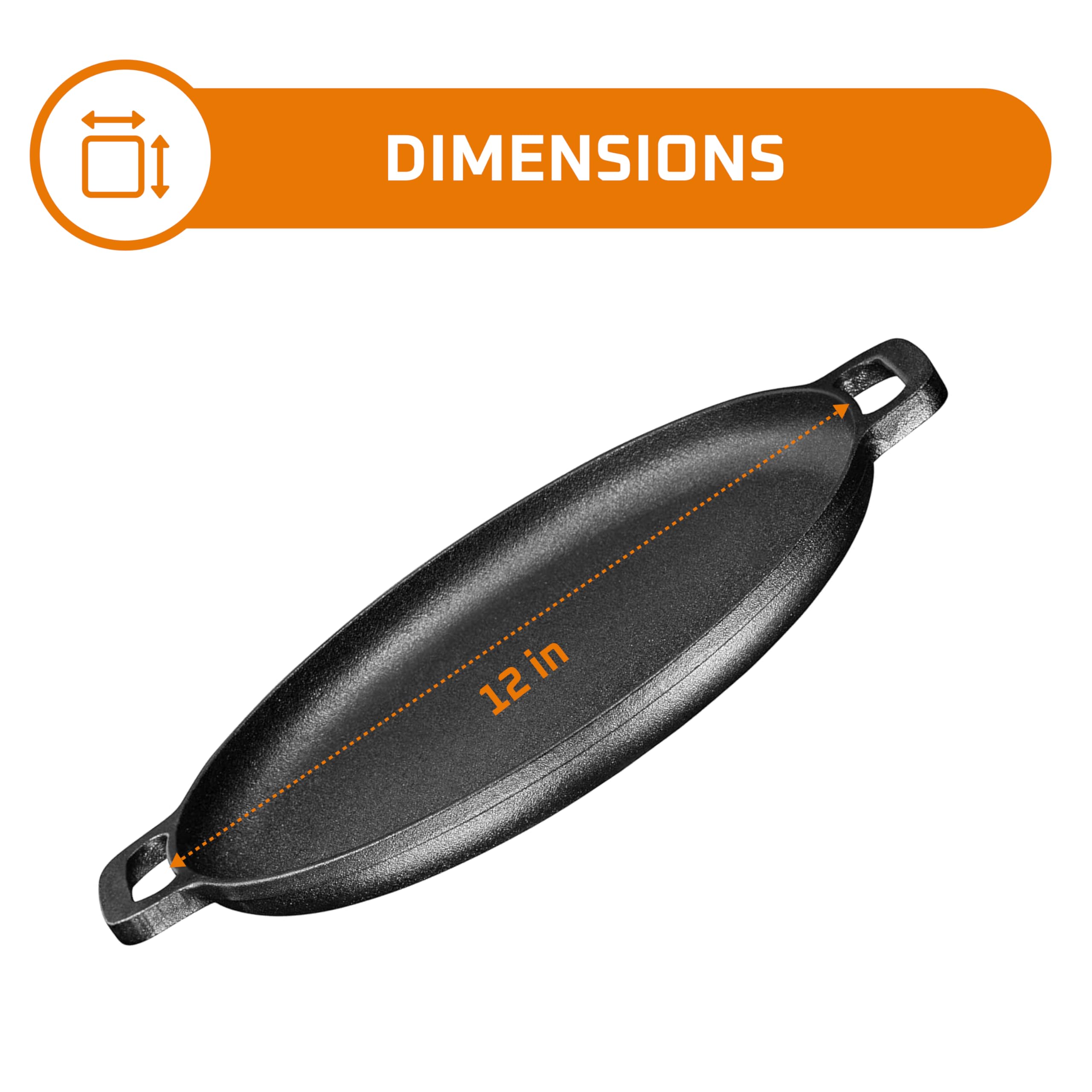 Bruntmor 12-Inch Pre-Seasoned Cast Iron Skillet Pizza Pan - Heavy-Duty Dual Handle Frying Pan for Oven, Stove & Campfire - Perfect for Outdoor Cooking, Baking & Grilling at Home, Camping or BBQ Parties