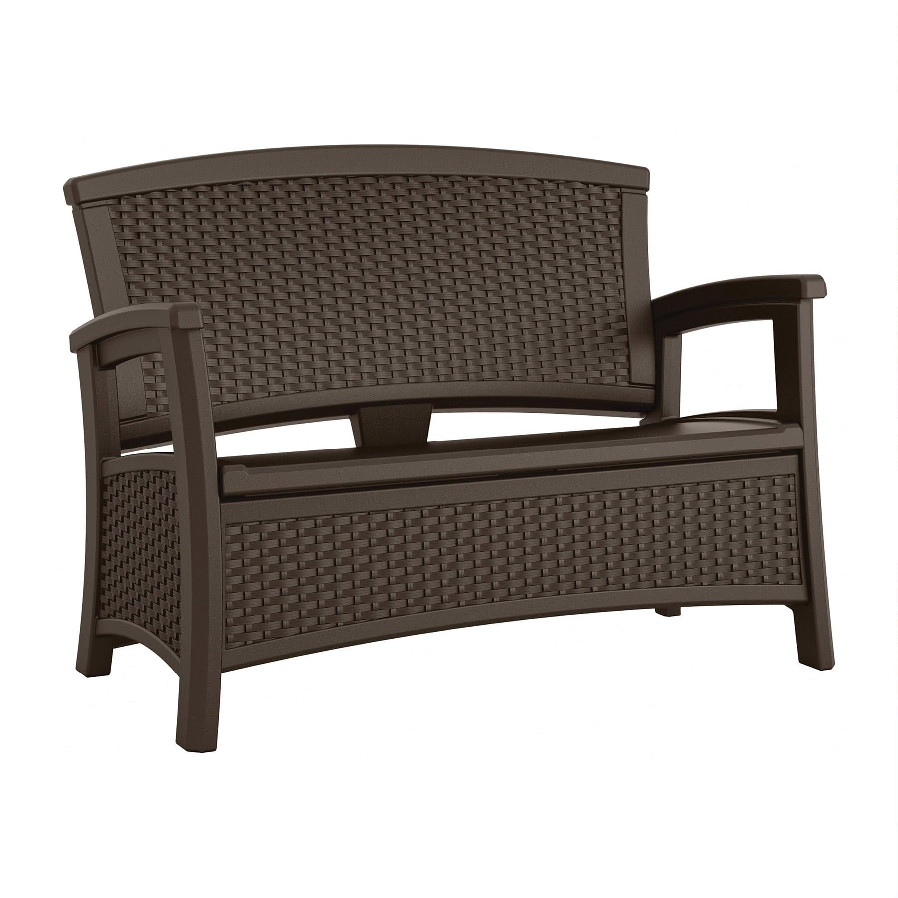 Suncast 23-Gallon Storage Wicker Love Seat - All-Weather Outdoor Furniture with Ergonomic Back Support for Patio, Deck & Garden - Perfect for Couples Relaxing in Backyard or Poolside
