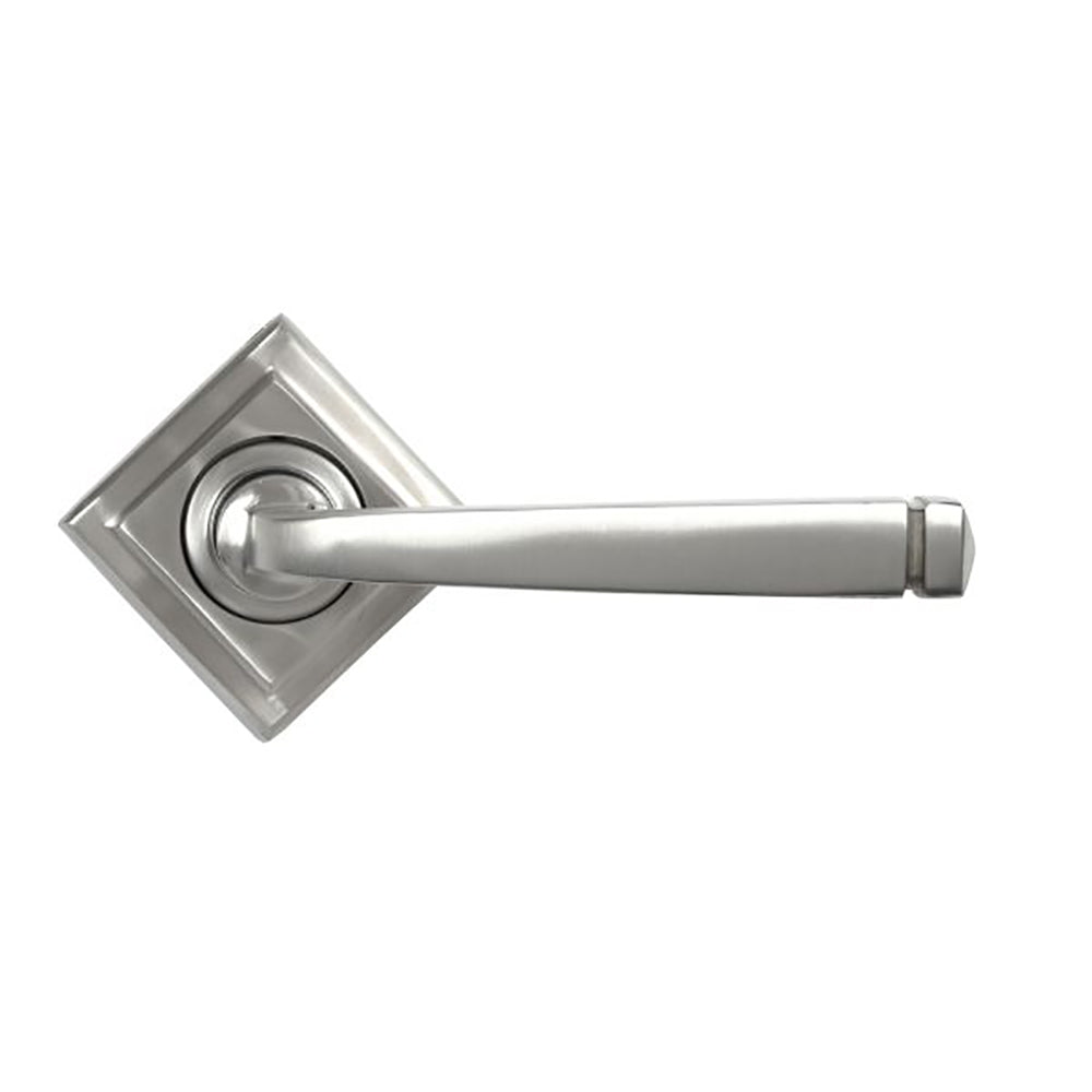 Stainless Steel Satin Finish Avon Lever Door Handles - Square Rose Design for Modern Home & Office Doors | Durable & Stylish Entryway Hardware