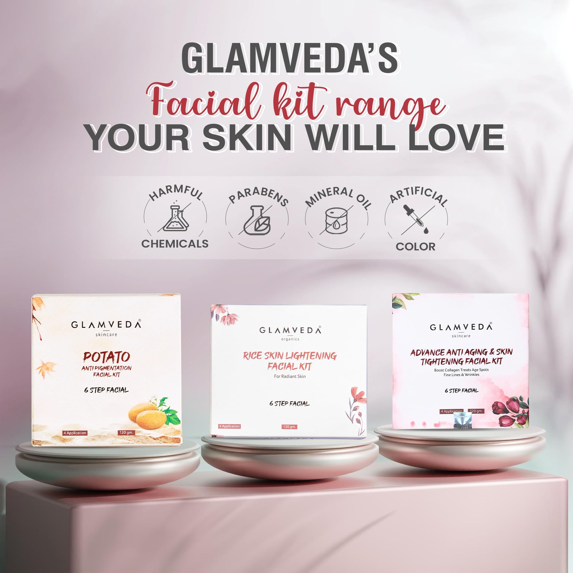 Glamveda Bridal Facial Kit - 6 Step Skincare Routine for Bright & Radiant Skin (120g) | Evens Skin Tone | Perfect for Wedding Prep & Special Occasions