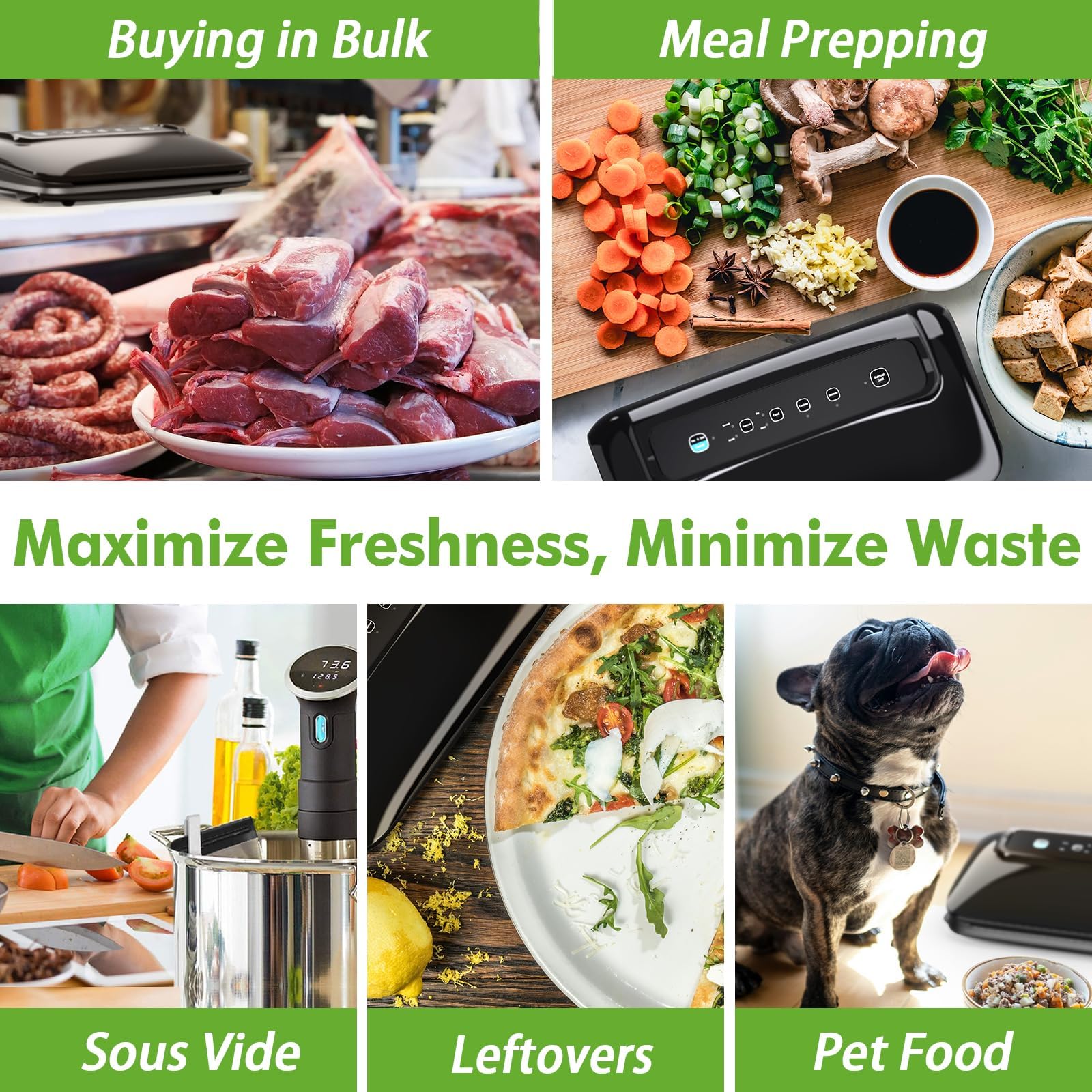 Powerful 80kPa Vacuum Sealer Machine with Roll Storage & Built-in Cutter - Multi-Functional Food Preservation System for Sous Vide, Meal Prep, Freezing & Fresh Food Storage | Includes Bags & Accessory Hose | Compact Black Design for Kitchen Countertop & Pantry Organization