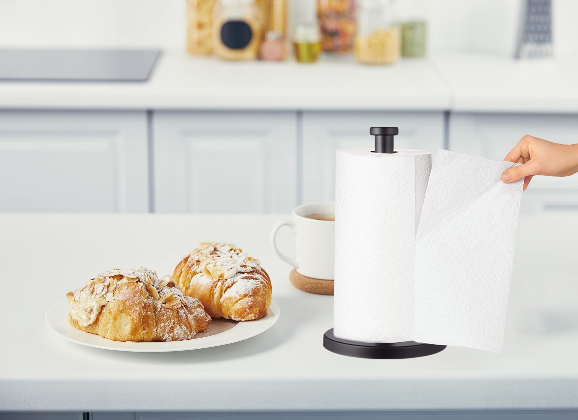 Stainless Steel Paper Towel Holder - Black Countertop Organizer for Kitchen & Bathroom | Durable & Stylish for Easy Access to Paper Towels