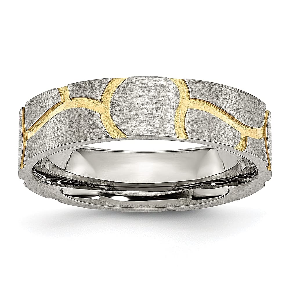 ICE CARATS 6mm Stainless Steel Brushed Yellow Gold Plated Grooved Wedding Band Ring - Elegant Fashion Jewelry for Women | Perfect Anniversary Gift, Engagement Ring & Everyday Wear