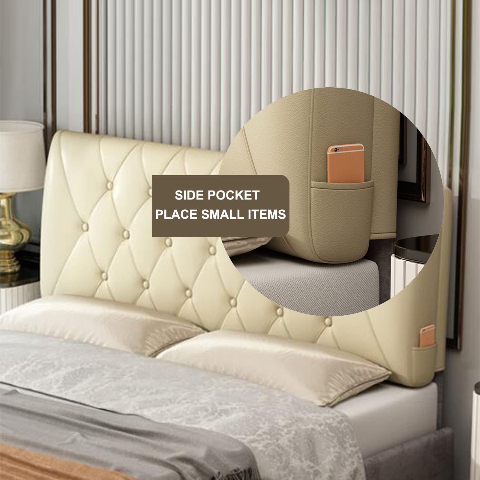 Premium Leather Bed Backrest Cushion - Large 47.2