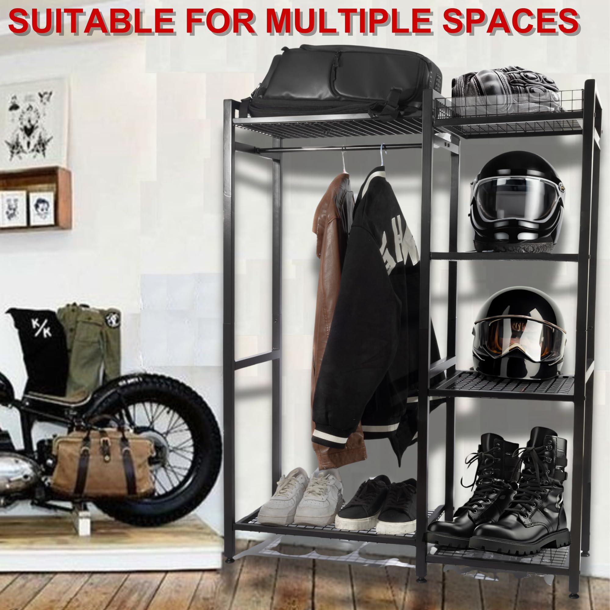 Motorcycle Helmet Holder & Gear Storage Rack - Heavy Duty Helmet Stand for Helmets, Jackets, Gloves & Boots - Perfect for Garage, Showroom & Motorcycle Accessories Display