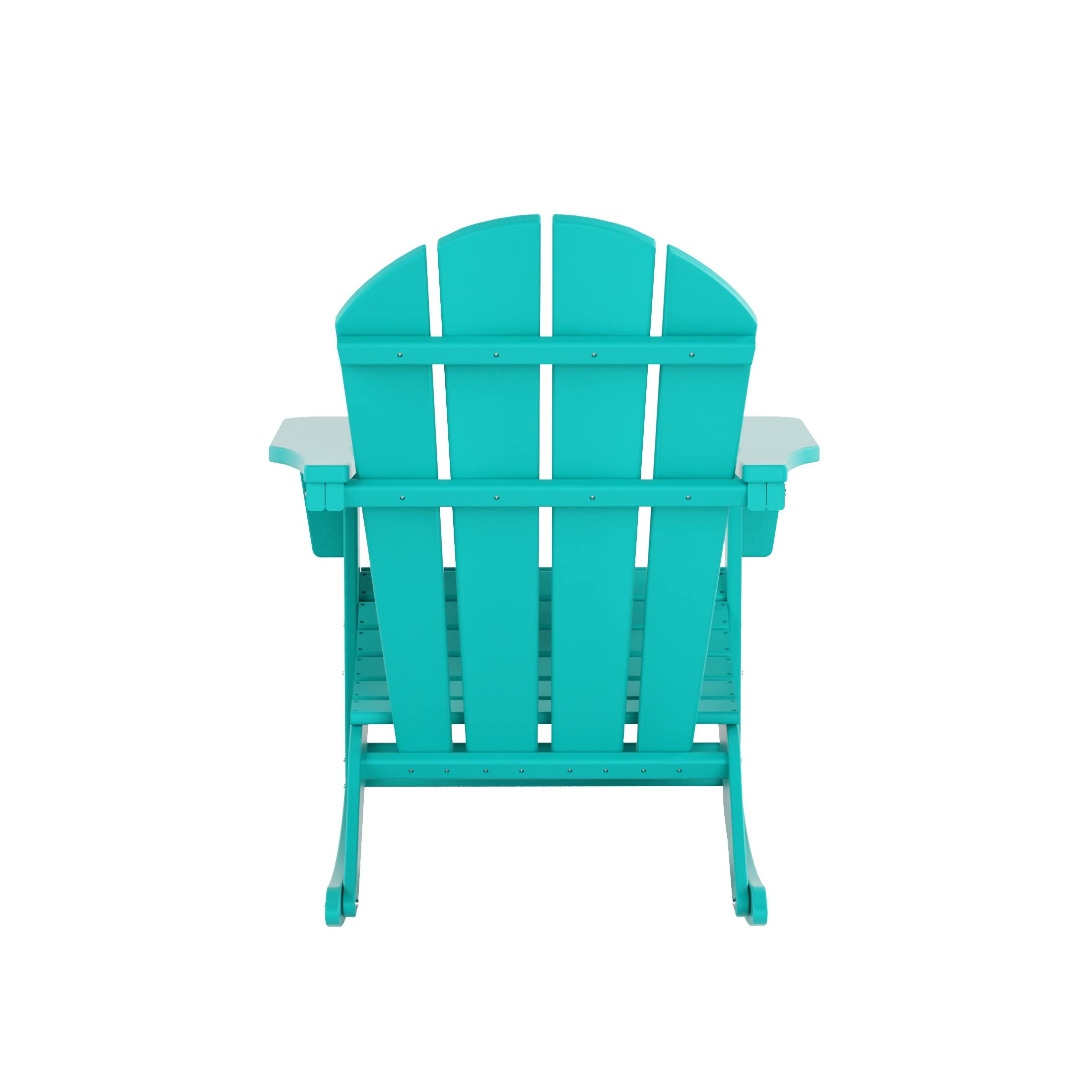 WO Home Furniture 3-Piece Patio Rocking Chair Set - Classic Outdoor Adirondack Rocker Chairs with Matching Table in Turquoise - Perfect for Backyard, Garden, Deck, and Poolside Relaxation