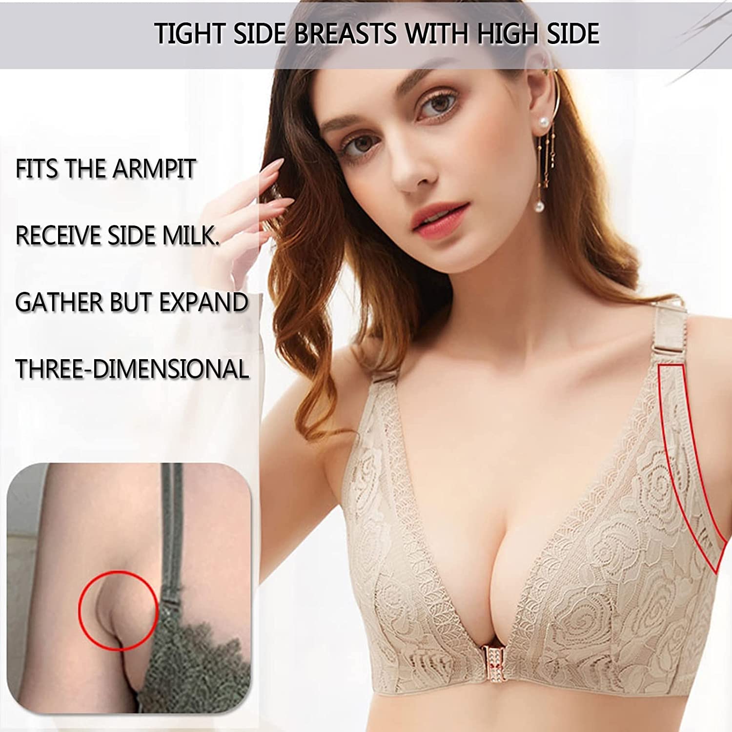 FitMe Rose Embroidery Front Closure Wireless Bra - Lace Floral Comfort Plus Size Support for Women | Perfect for Everyday Wear, Yoga & Special Occasions