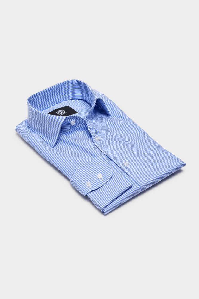 Men's Cooper Shirt - Medium Blue Stripe 100% Cotton Casual Button Down Shirt | Perfect for Office, Business Meetings & Smart Casual Outfits