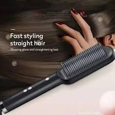 POCKETFRIENDIES 909 Ceramic PTC Hair Straightener Brush - 5 Temperature Settings, Professional Straightening Comb for Women, Styling Tool for Smooth & Silky Hair - Perfect for Home, Travel & Salon Use (Multicolor, B383)