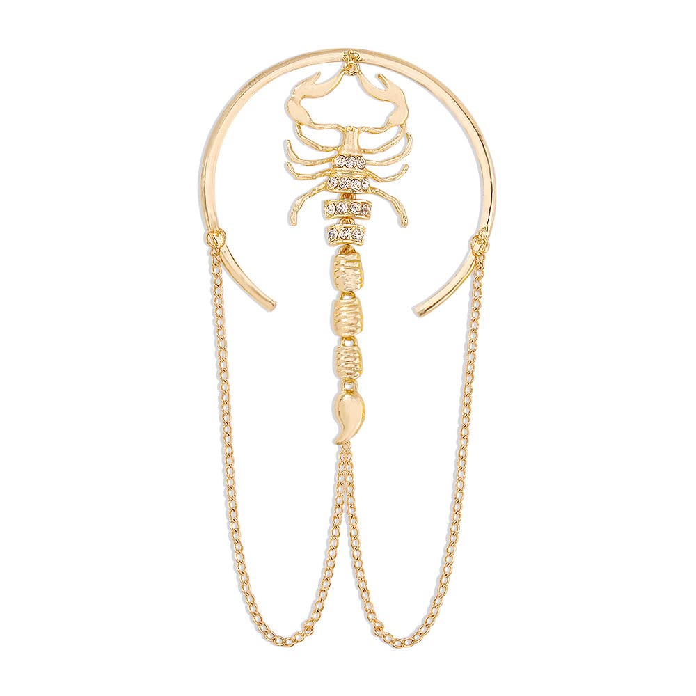 Obmeyc Gold Arm Bracelet with Crystal & Scorpion Charm - Adjustable Boho Tassel Cuff Bracelet for Women | Perfect for Festivals, Parties & Boho Fashion