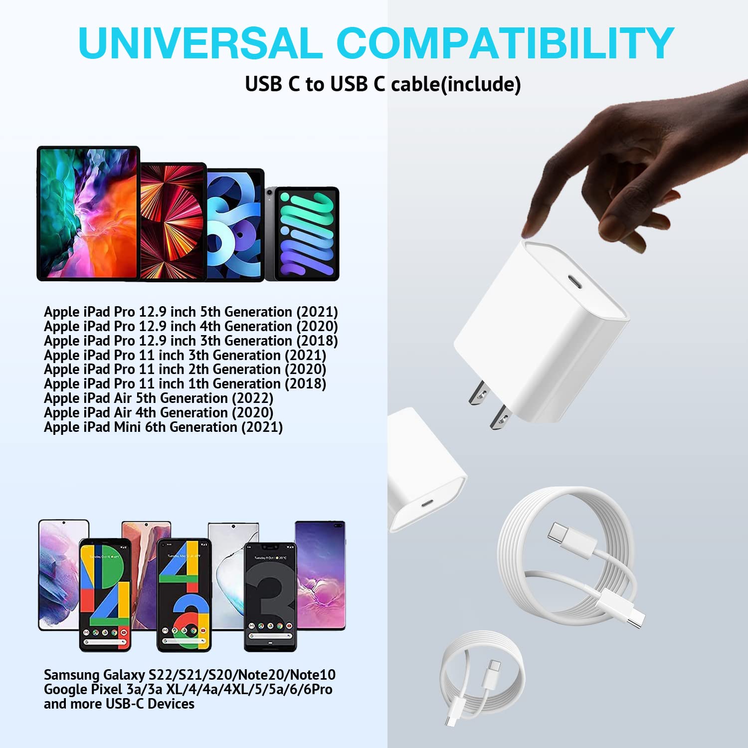 2-Pack 20W USB C Fast Charger Block & 6FT USB C to C Cable for iPhone 16/15 Series & iPad Pro - Compatible with iPhone 16 Pro/16/16 Plus/16 Pro Max/15/15 Plus/15 Pro/15 Pro Max - Perfect for Home, Office & Travel Charging