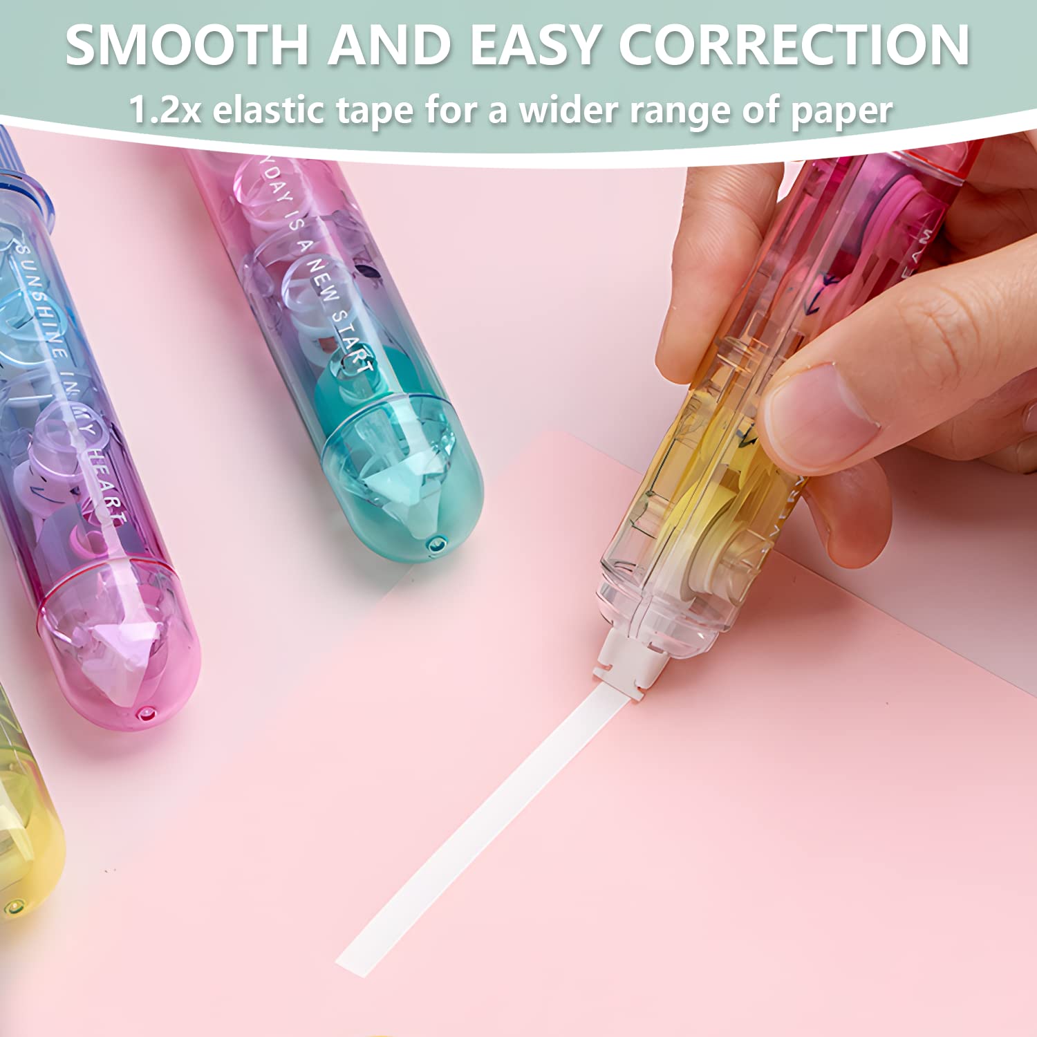 2 in 1 White Correction Tape & Double Sided Tape Roller - Quick Dry Correction Tape with Permanent Adhesive Tape Dispenser - Perfect for School, Office & Scrapbooking Supplies (Cute Design)