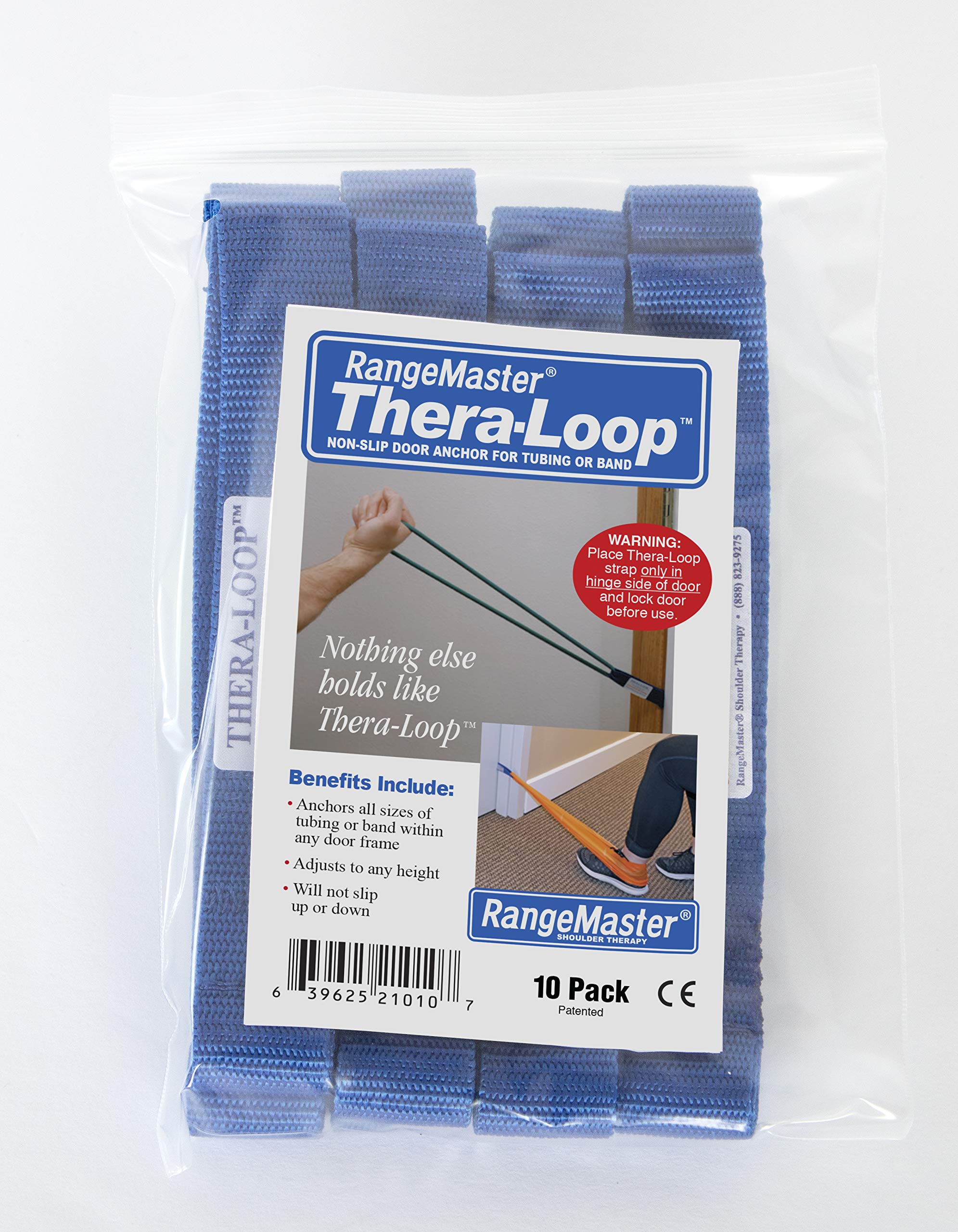 RangeMaster TheraLoop Door Anchors - 10 Pack Non-Slip Exercise Band Anchors for Resistance Bands & Tubes | Perfect for Home Workouts, Physical Therapy & Strength Training | Blue Fitness Equipment for Doorway Exercises