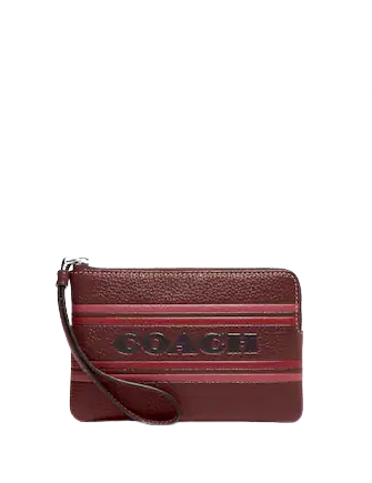Coach Corner Zip Wristlet with Signature Stripe - Stylish Crossbody Wallet for Women, Perfect for Everyday Use, Travel & Night Out