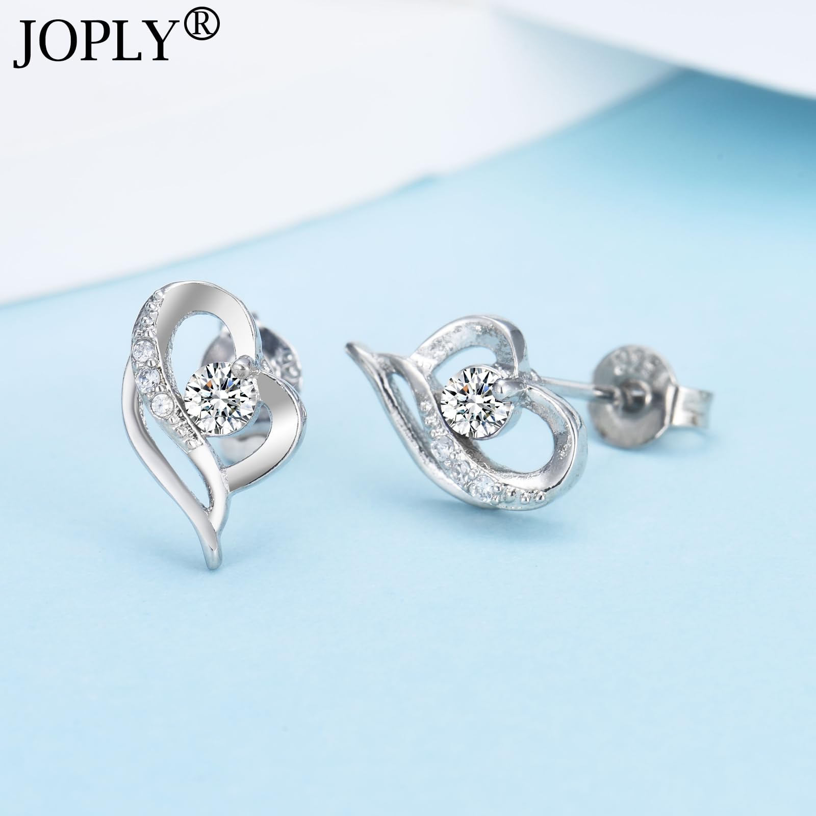 Hypoallergenic Sterling Silver Heart Stud Earrings with Cubic Zirconia for Women - Elegant Jewelry Gift for Birthday, Christmas & Anniversary - Perfect for Daily Wear, Date Night & Special Occasions