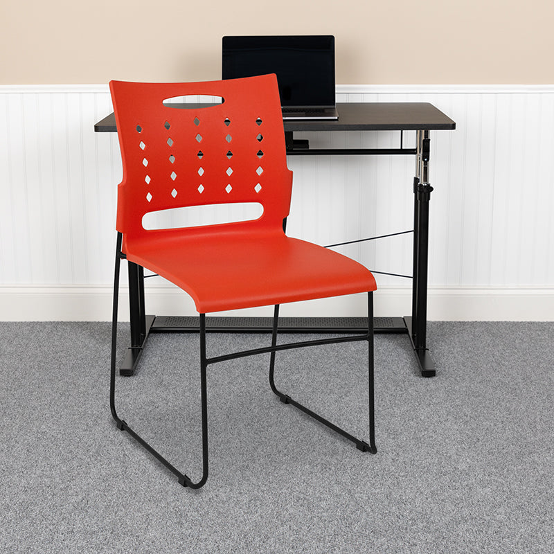 FLASH HERCULES Series 881 lb Capacity Black Sled Base Stackable Chair with Air Vent Back - Heavy Duty Folding Chairs for Events, Banquets, and Conference Rooms