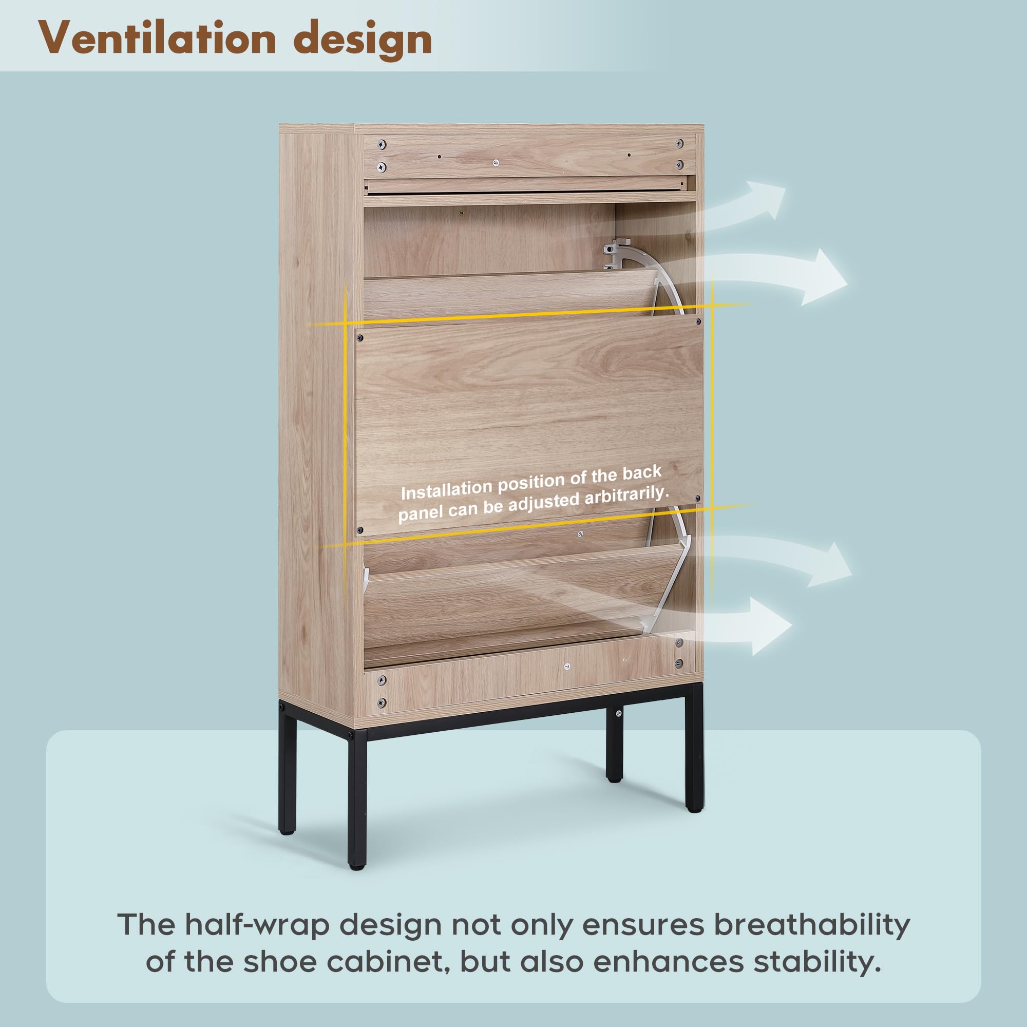 Brafab 2-Tier Shoe Storage Cabinet with Flip Drawers & Small Drawer - Slim Entryway Shoe Organizer with Woven Rattan Doors for Sneakers, Boots & Sandals - Perfect for Hallway, Closet & Bedroom Organization