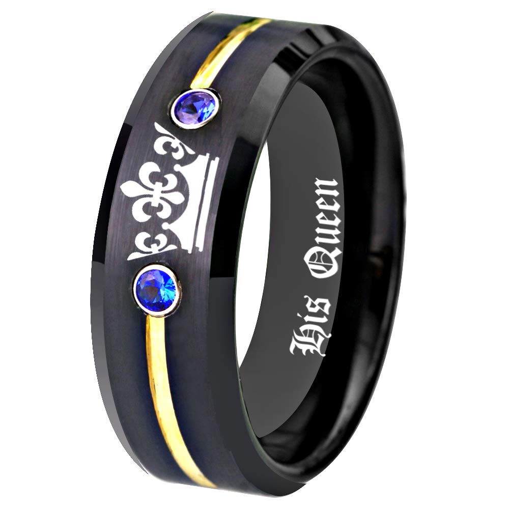 Custom Engraved His & Hers Tungsten Carbide Wedding Rings Set - Black Matching Couple Bands with White CZ Stones for Engagement, Promise or Anniversary - Perfect Gift for Couples & Romantic Occasions