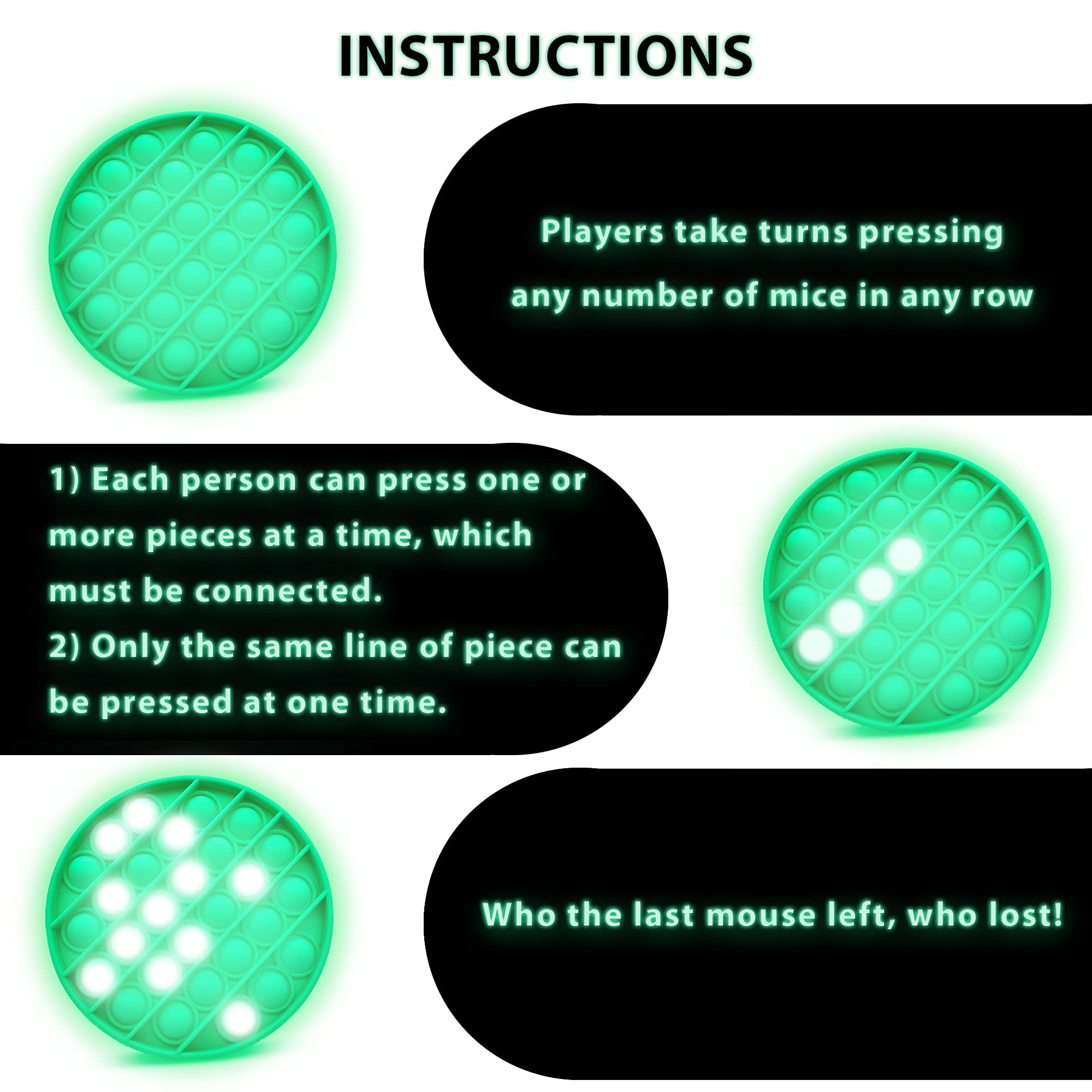 Glow in The Dark Push Pop Fidget Toy 2 Pack - Bubble Sensory Stress Relief Toy for Autism & Special Needs - Silicone Popper for Anxiety, ADHD & Focus - Perfect for Home, Office & Classroom Use