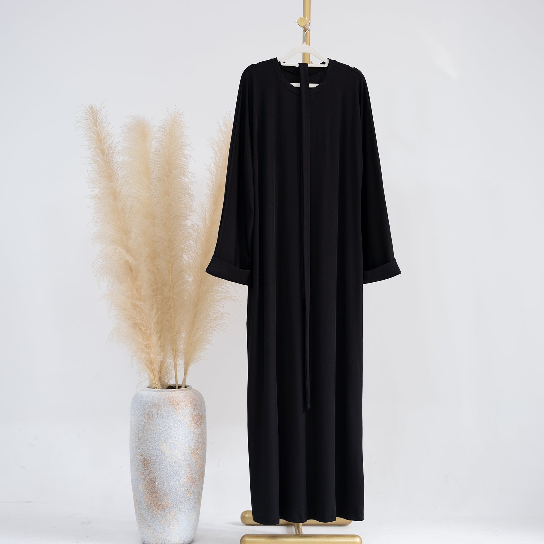 Women's Long Sleeve Folded Cuff Sweater Dress in Black | Cozy Winter Pullover Knit Dress for Casual Outings & Office Wear