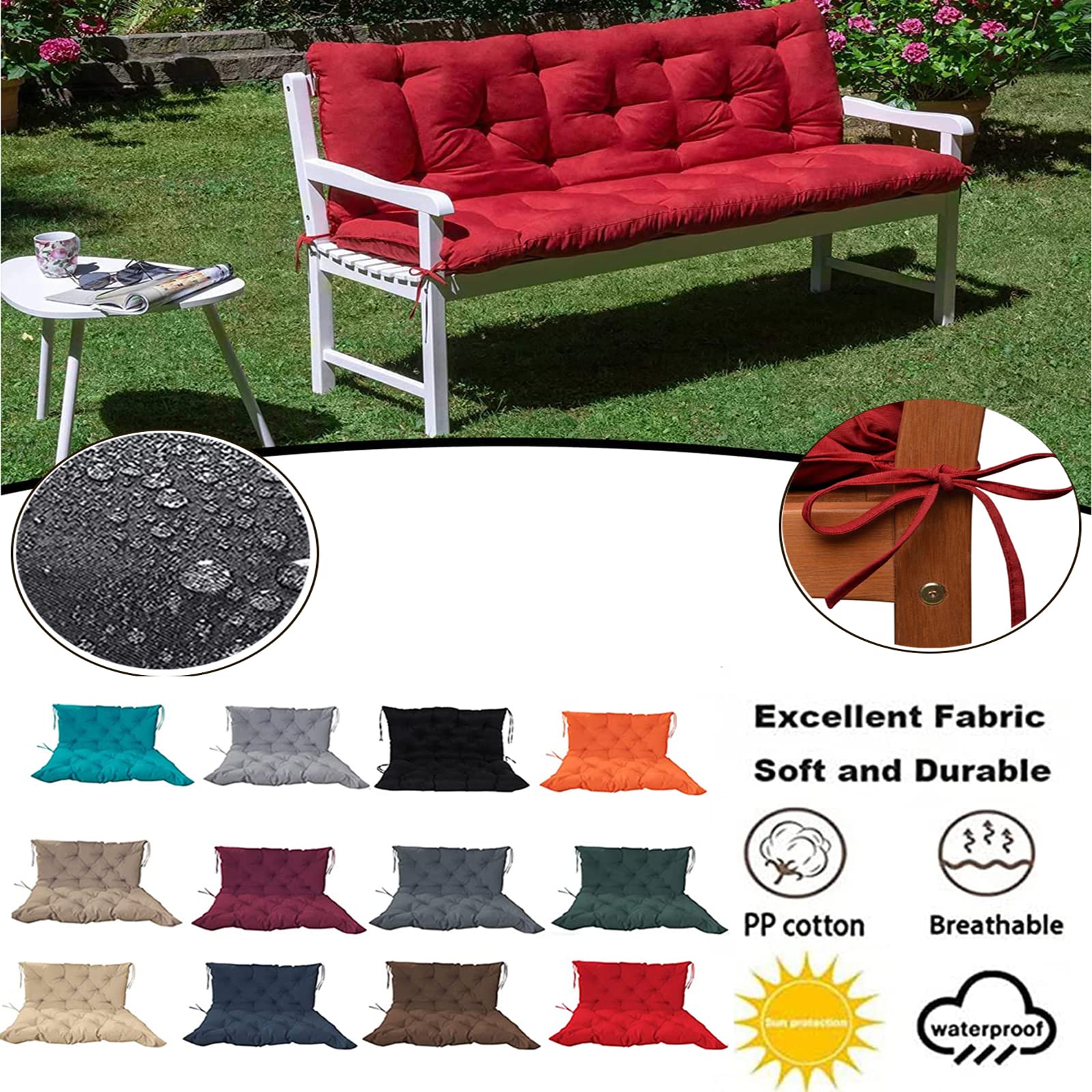 Premium 3-Seater Outdoor Swing Cushions with Backrest - Waterproof Replacement Cushion for Patio Loveseat/Settee (59
